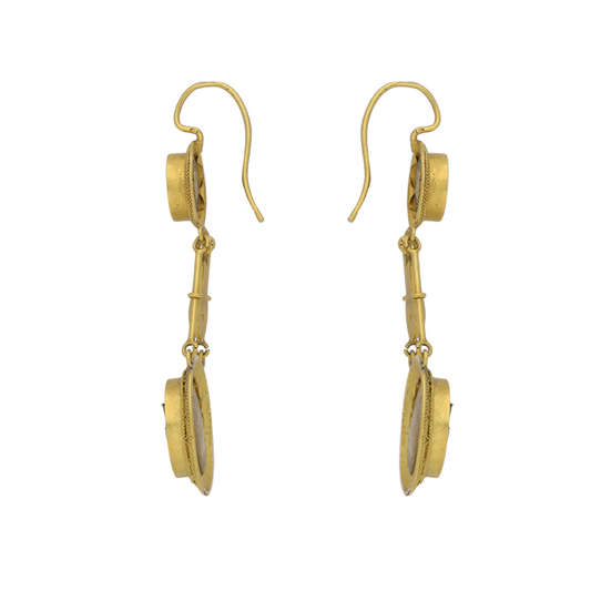 French Egyptian Revival 15KT Yellow Gold Micromosaic Earrings side