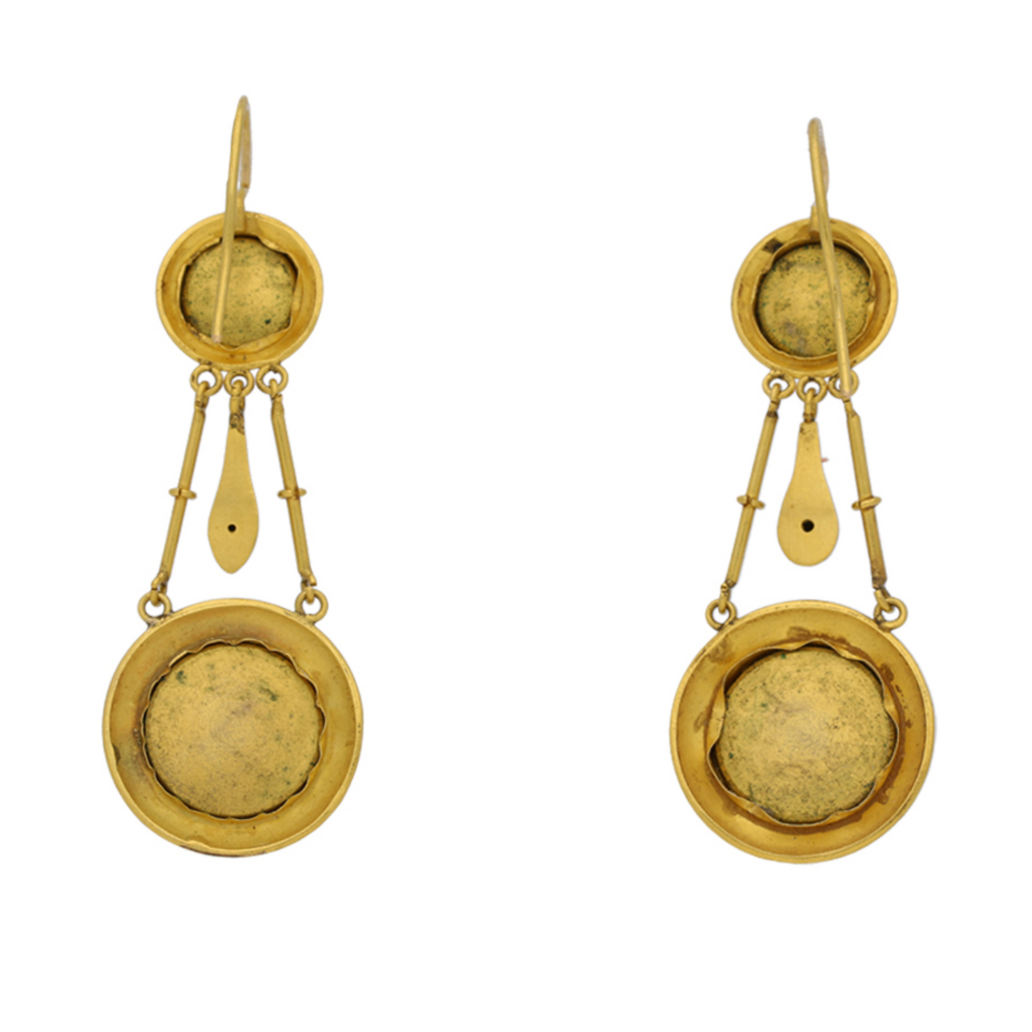 French Egyptian Revival 15KT Yellow Gold Micromosaic Earrings back