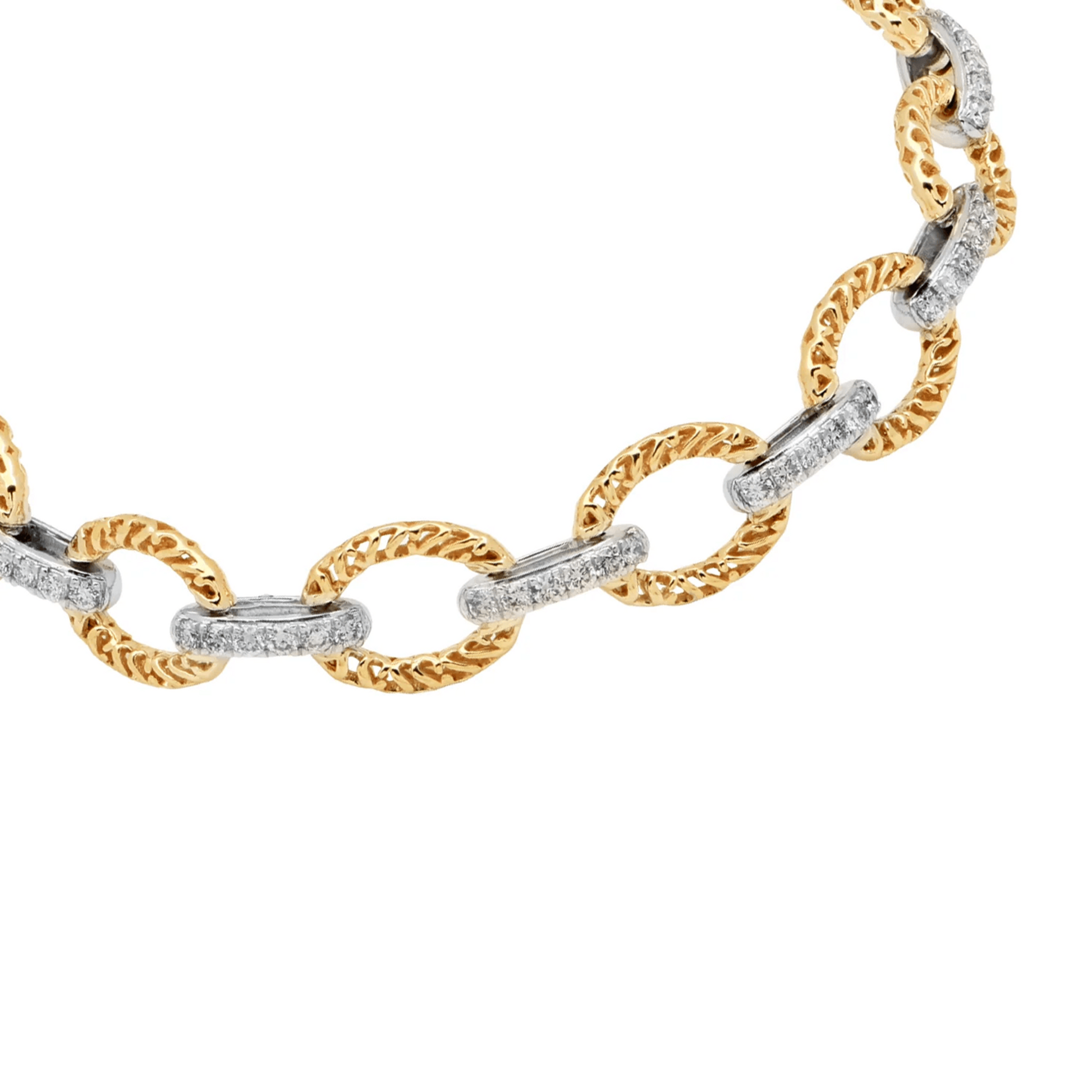 Post-1980s 14KT White & Yellow Gold Diamond Bracelet close-up details
