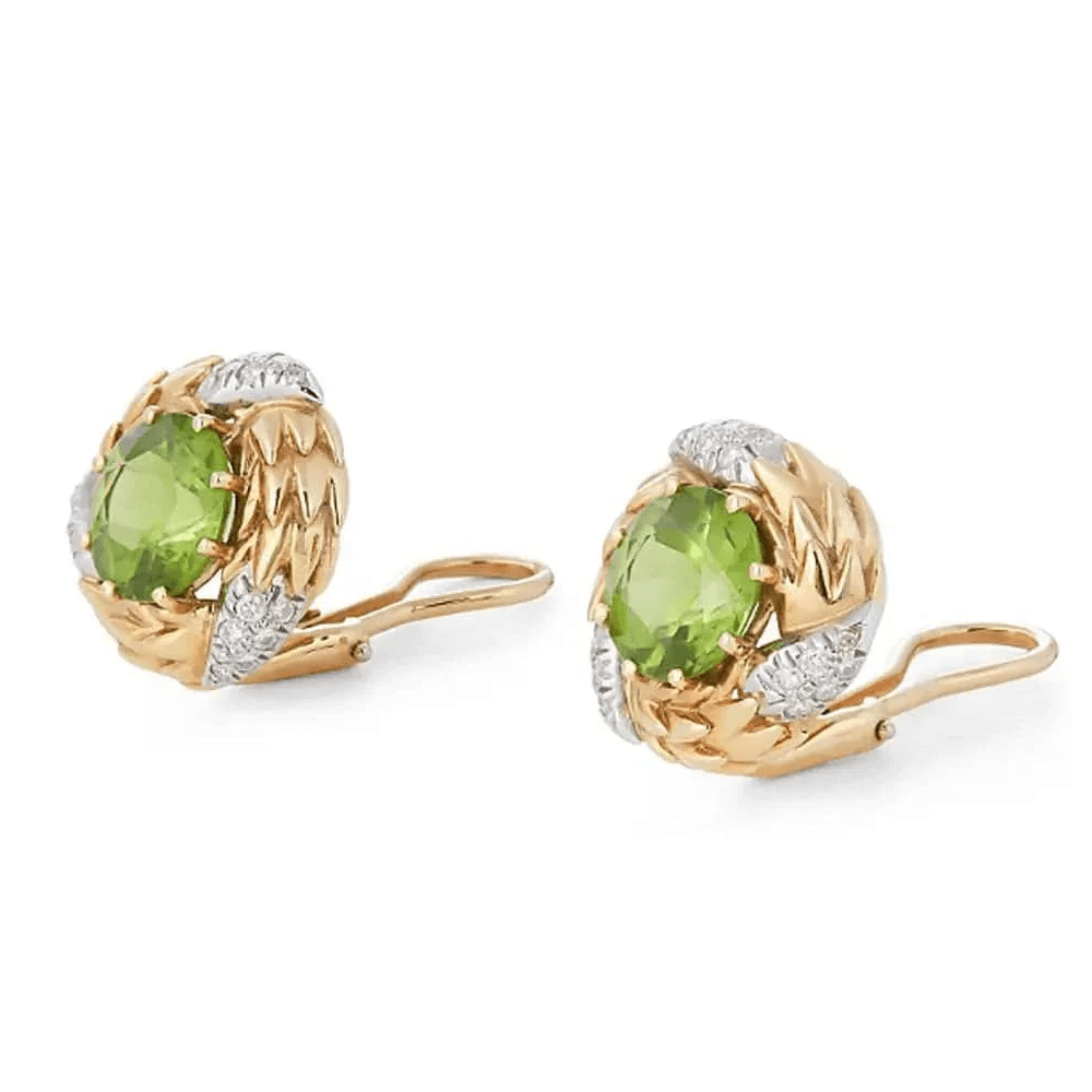 Tiffany & Co. Post-1980s Platinum & 18KT Yellow Gold Peridot & Diamond Earrings side