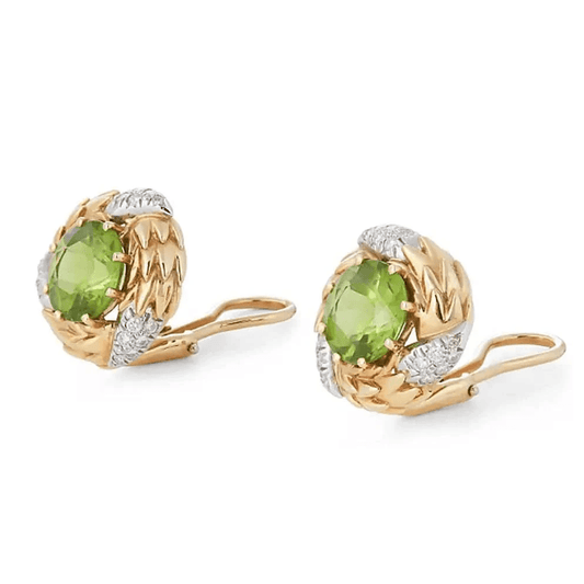 Tiffany & Co. Post-1980s Platinum & 18KT Yellow Gold Peridot & Diamond Earrings side