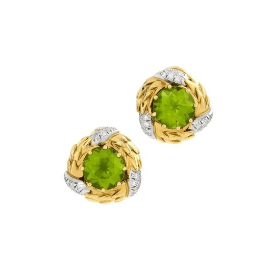 Tiffany & Co. Post-1980s Platinum & 18KT Yellow Gold Peridot & Diamond Earrings front