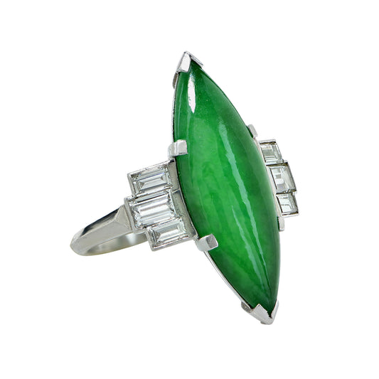 1950s Platinum Jade & Diamond Ring side