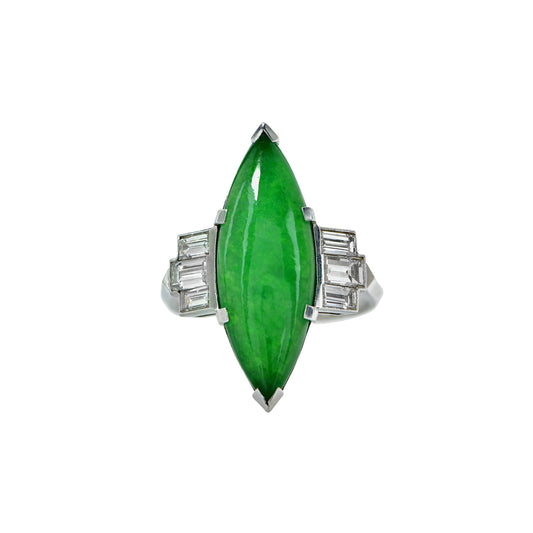 1950s Platinum Jade & Diamond Ring front