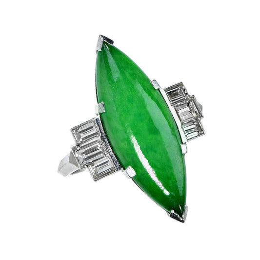 1950s Platinum Jade & Diamond Ring front