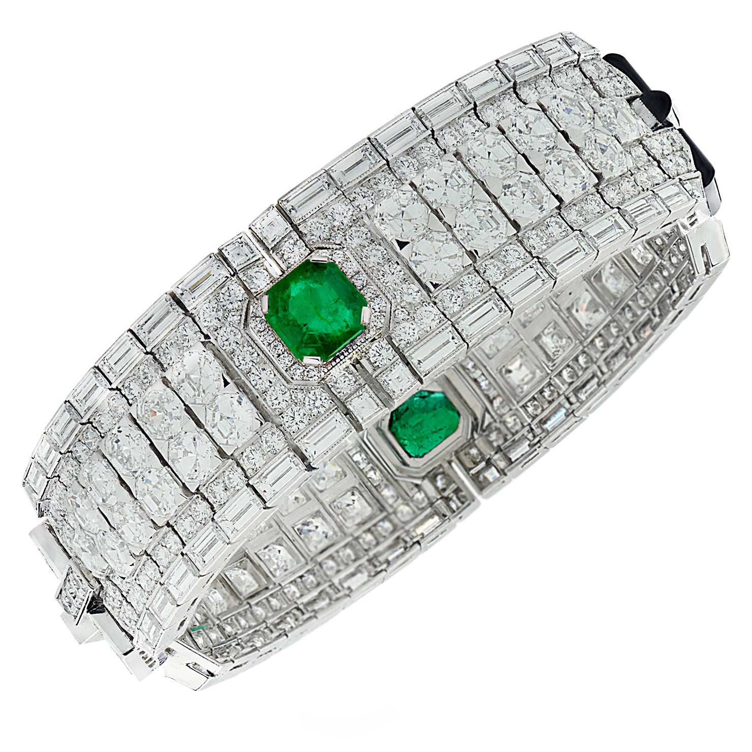 Contemporary Platinum Diamond, Emerald & Onyx Bracelet front