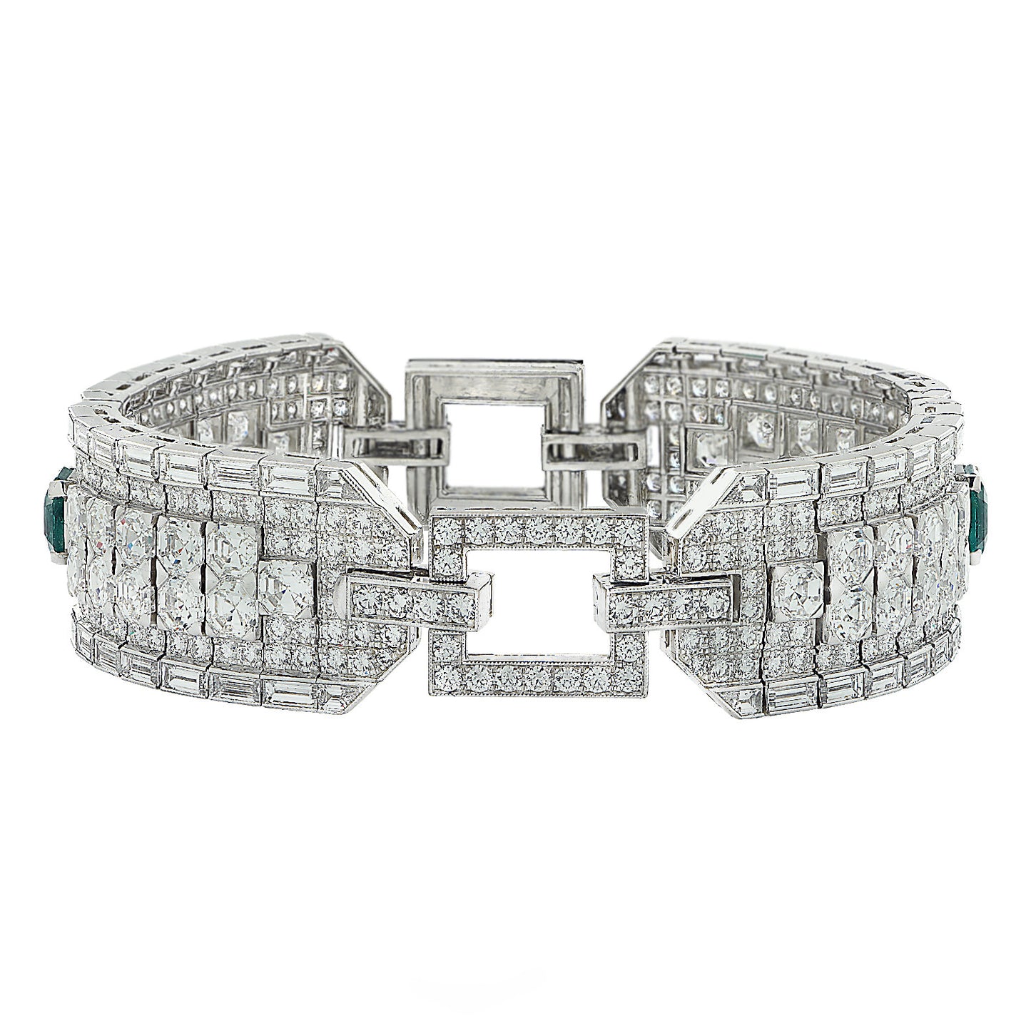 Contemporary Platinum Diamond, Emerald & Onyx Bracelet side