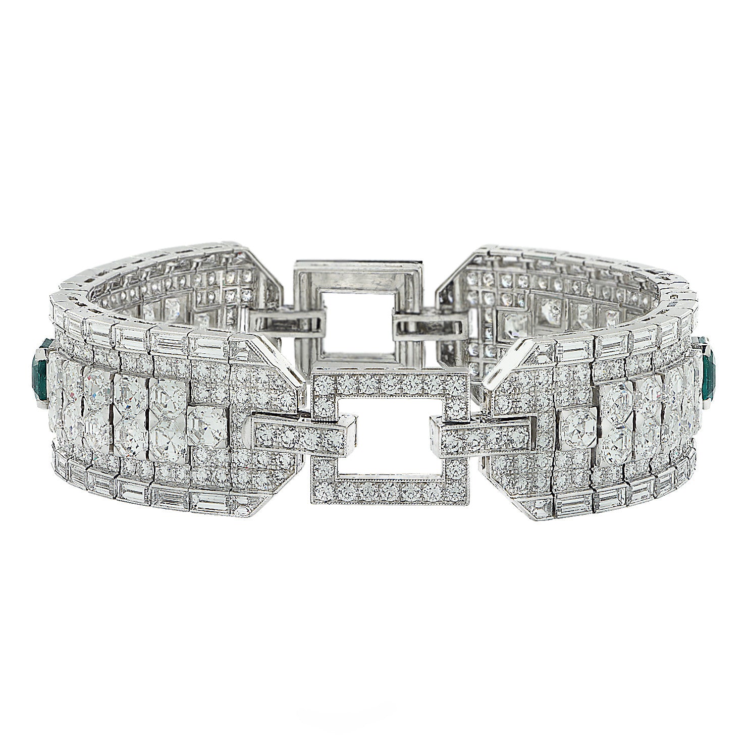 Contemporary Platinum Diamond, Emerald & Onyx Bracelet side