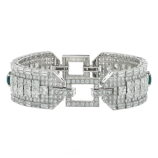 Contemporary Platinum Diamond, Emerald & Onyx Bracelet side