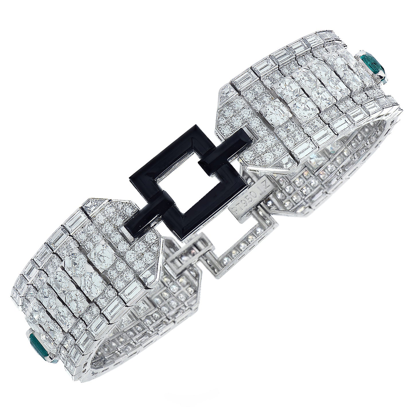 Contemporary Platinum Diamond, Emerald & Onyx Bracelet side