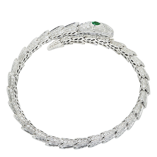 Bulgari Post-1980s 18KT White Gold Diamond & Emerald Serpenti Bracelet profile