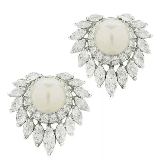 Post-1980s Platinum Cultured Pearl & Diamond Earrings front