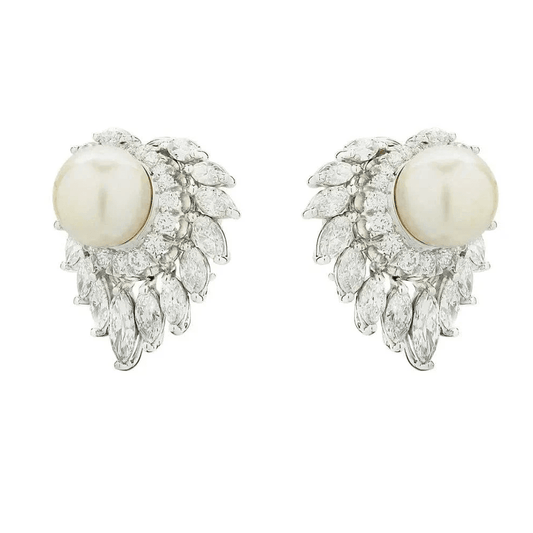 Post-1980s Platinum Cultured Pearl & Diamond Earrings side