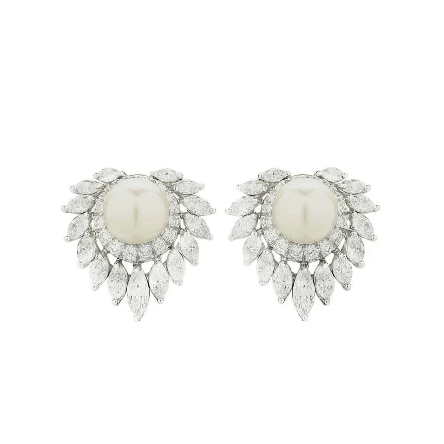 Post-1980s Platinum Cultured Pearl & Diamond Earrings front