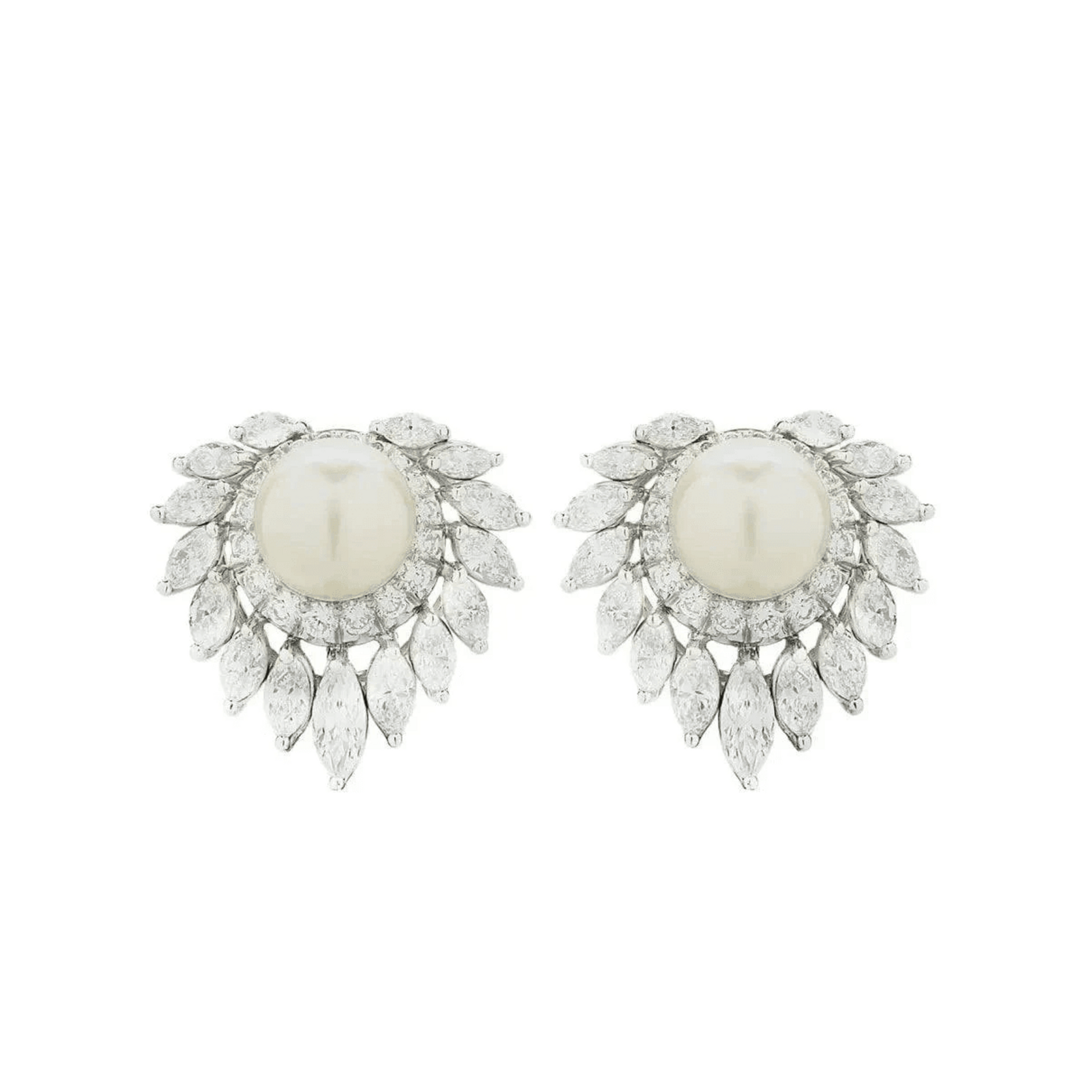 Post-1980s Platinum Cultured Pearl & Diamond Earrings front
