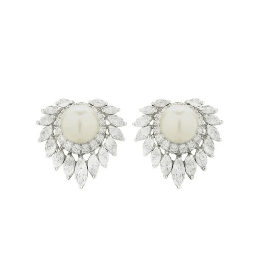 Post-1980s Platinum Cultured Pearl & Diamond Earrings front