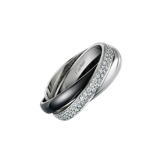 Cartier Post-1980s 18KT White Gold Diamond & Ceramic Trinity Ring front