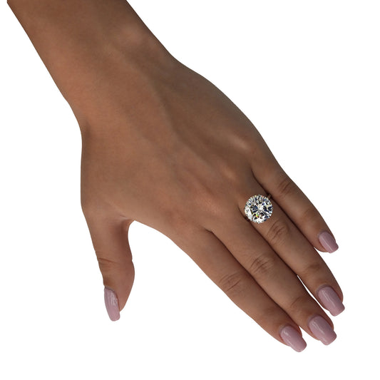 Contemporary Platinum Diamond Ring on finger