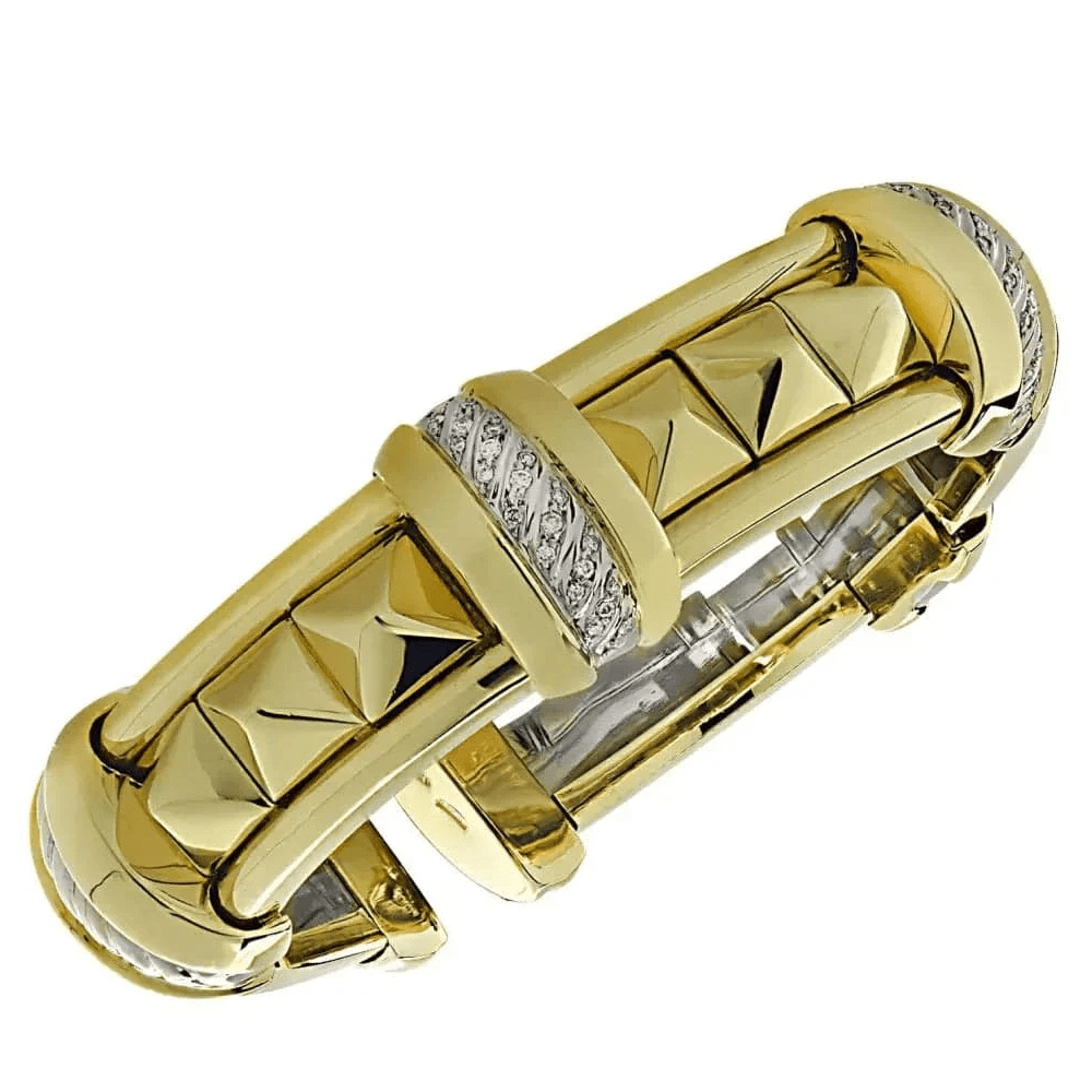 Italian 1980s 18KT White & Yellow Gold Diamond Bracelet front