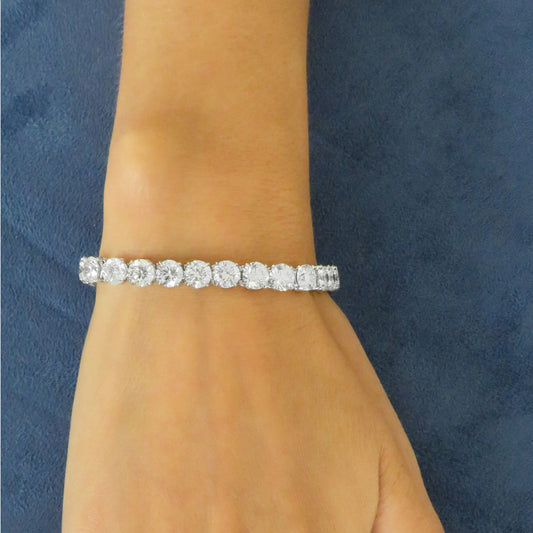Contemporary Platinum Diamond Bracelet on wrist