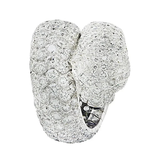 Cartier 1980s 18KT White Gold Diamond & Emerald Panther Ring front