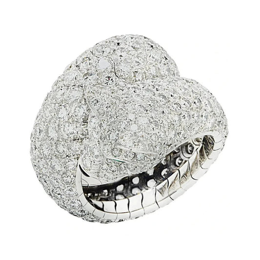 Cartier 1980s 18KT White Gold Diamond & Emerald Panther Ring front