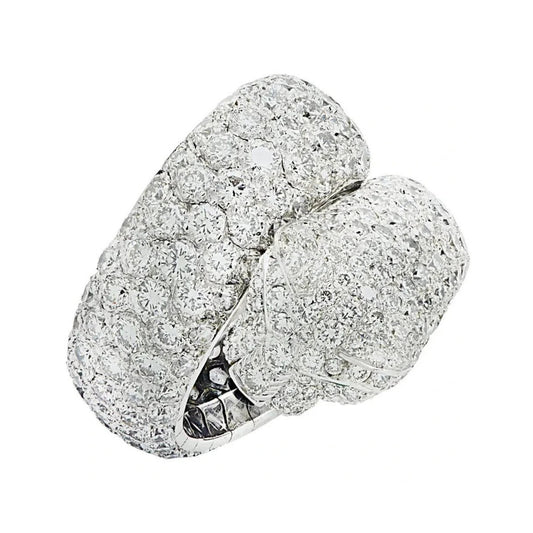 Cartier 1980s 18KT White Gold Diamond & Emerald Panther Ring front