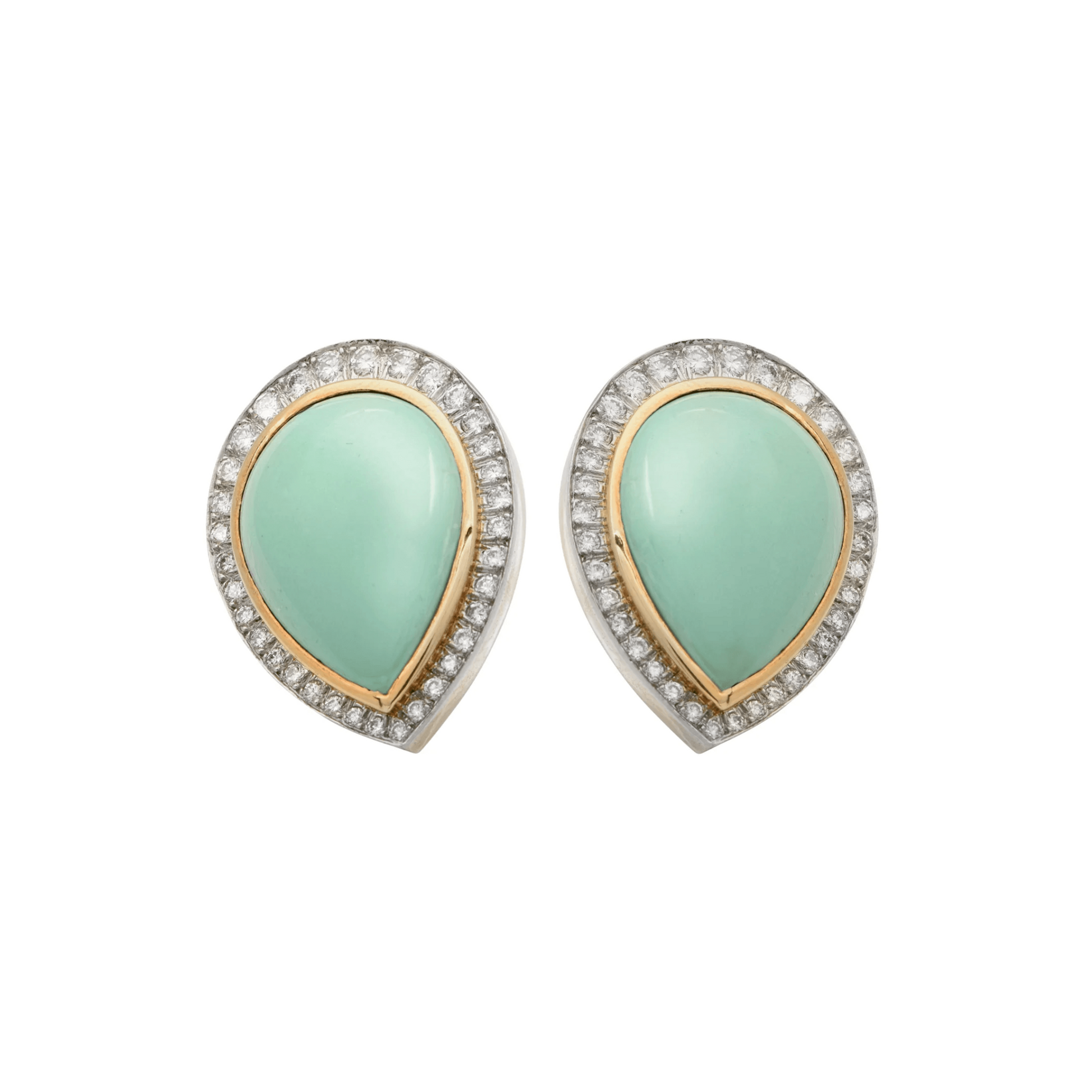 David Webb 1980s Platinum & 18KT Yellow Gold Turquoise & Diamond Earrings front