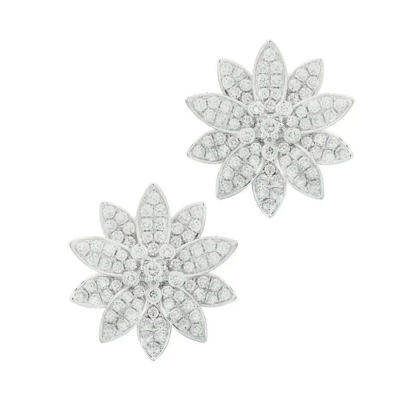 Van Cleef & Arpels Post-1980s 18KT White Gold Diamond Lotus Earrings front