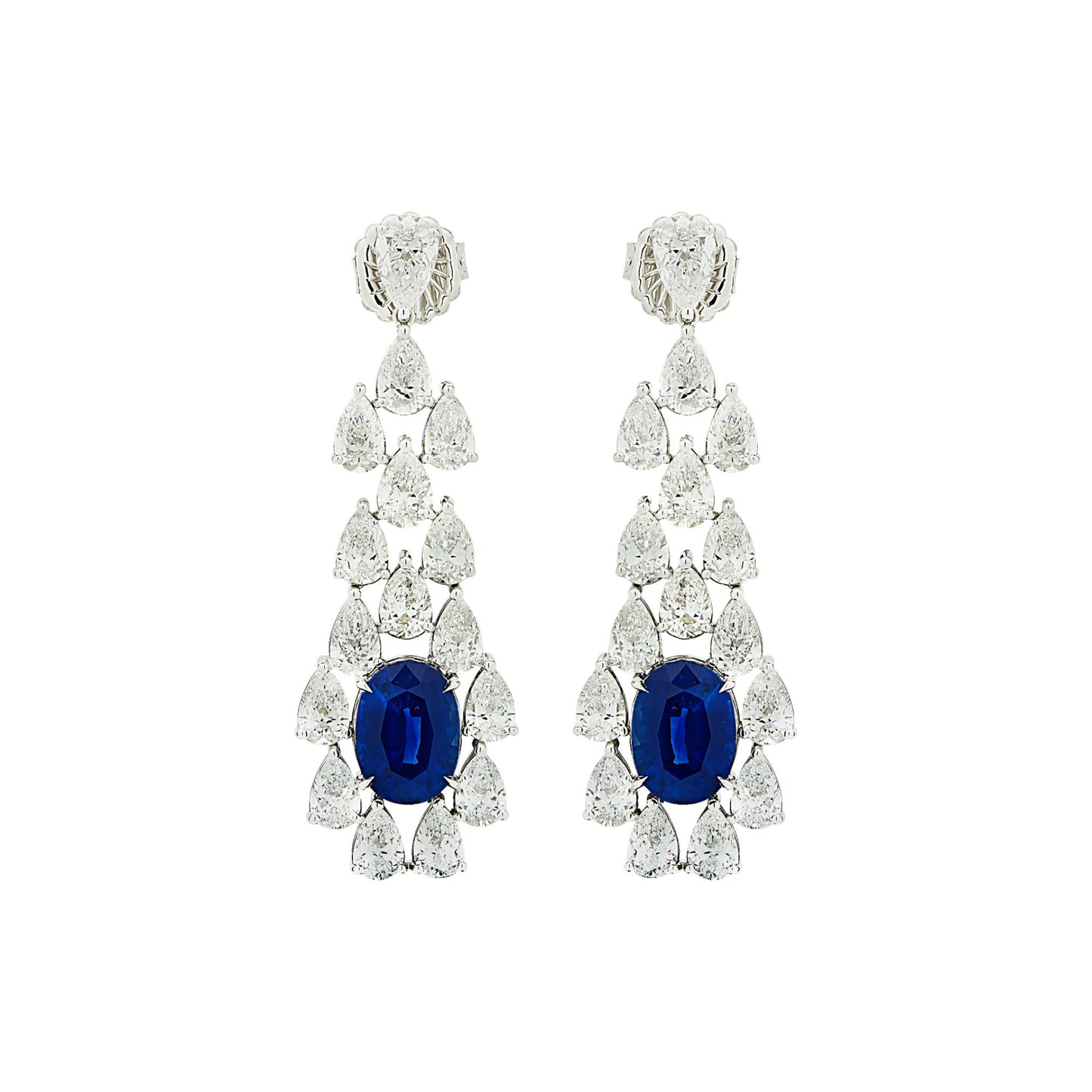 Contemporary 18KT White Gold Sapphire & Diamond Earrings front