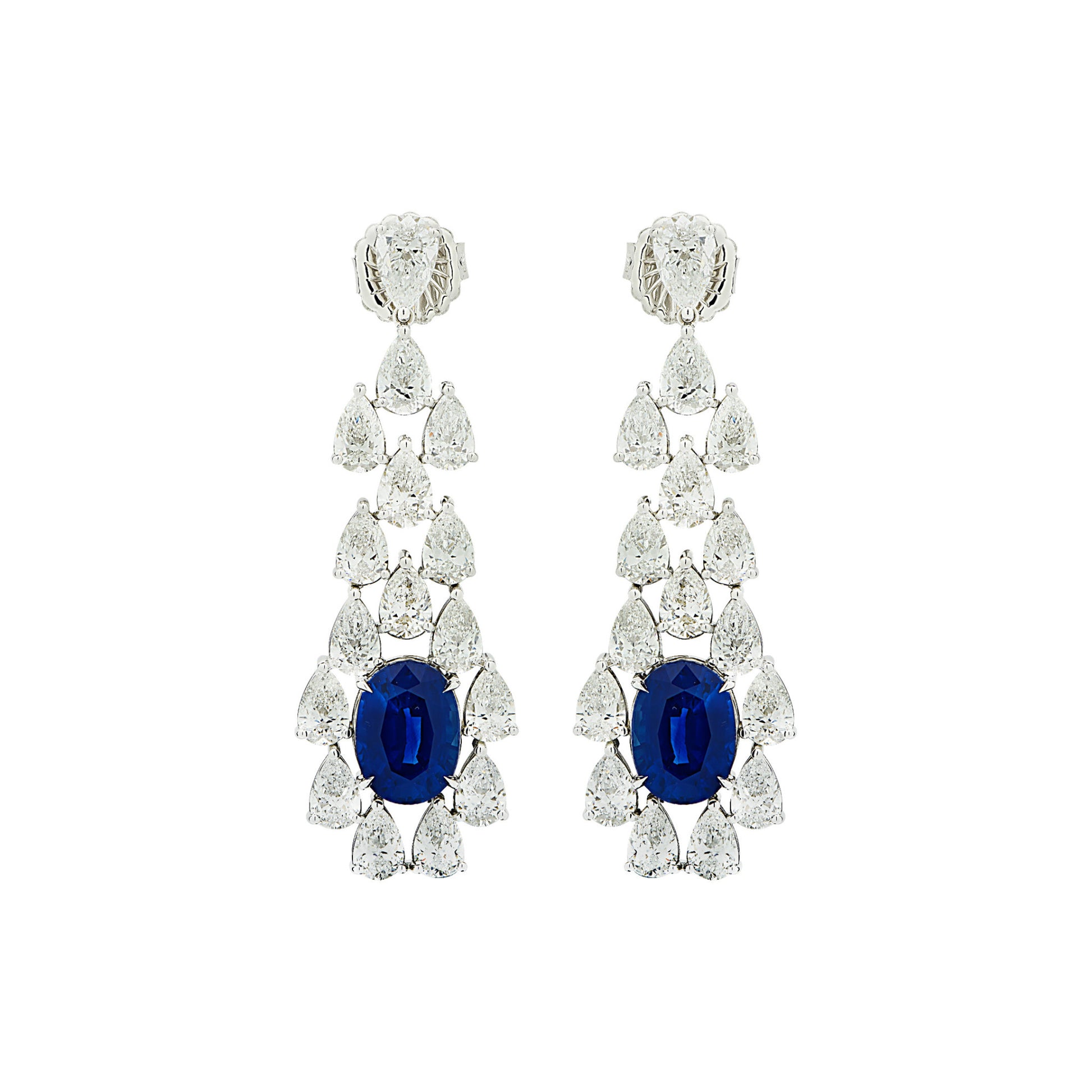 Contemporary 18KT White Gold Sapphire & Diamond Earrings front