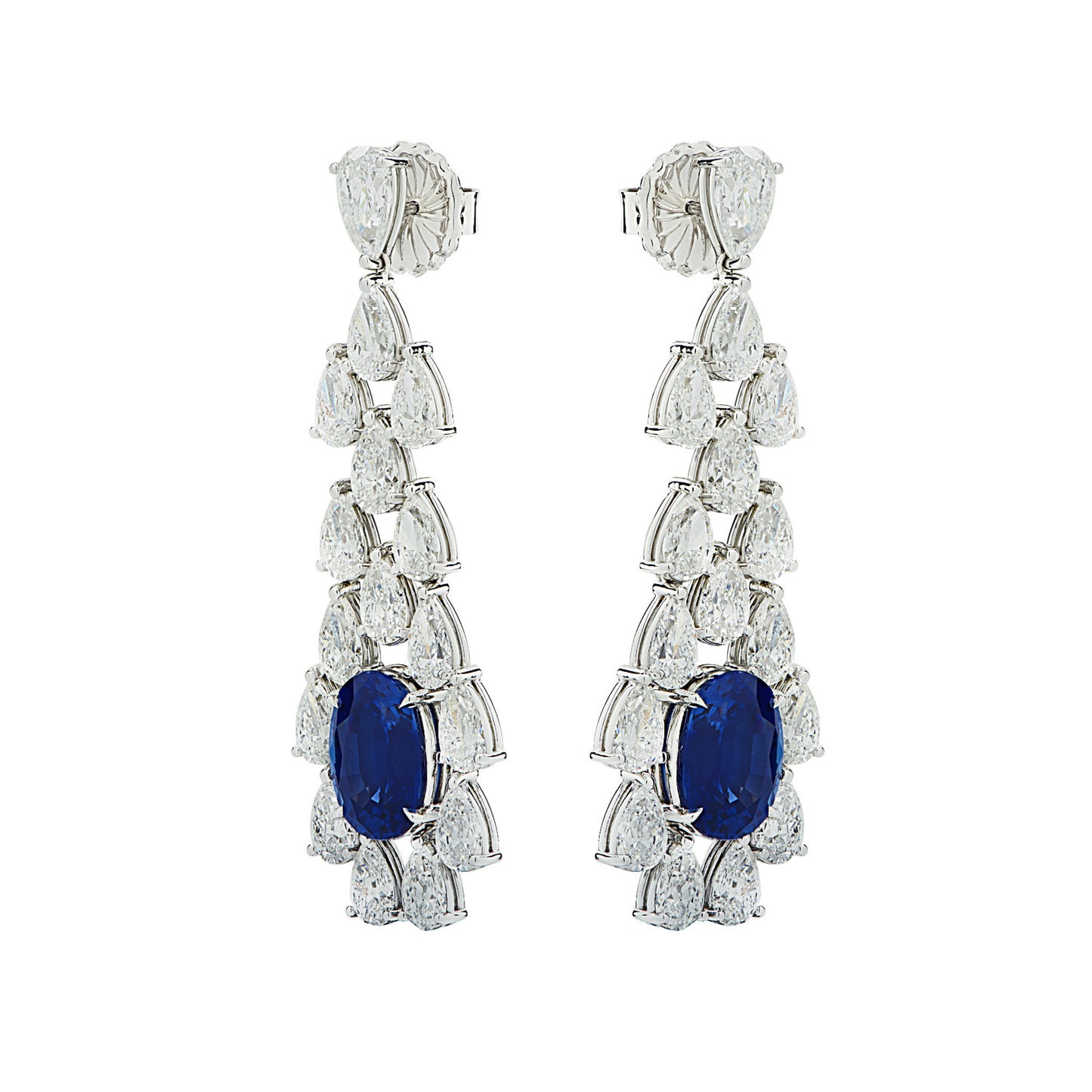 Contemporary 18KT White Gold Sapphire & Diamond Earrings front