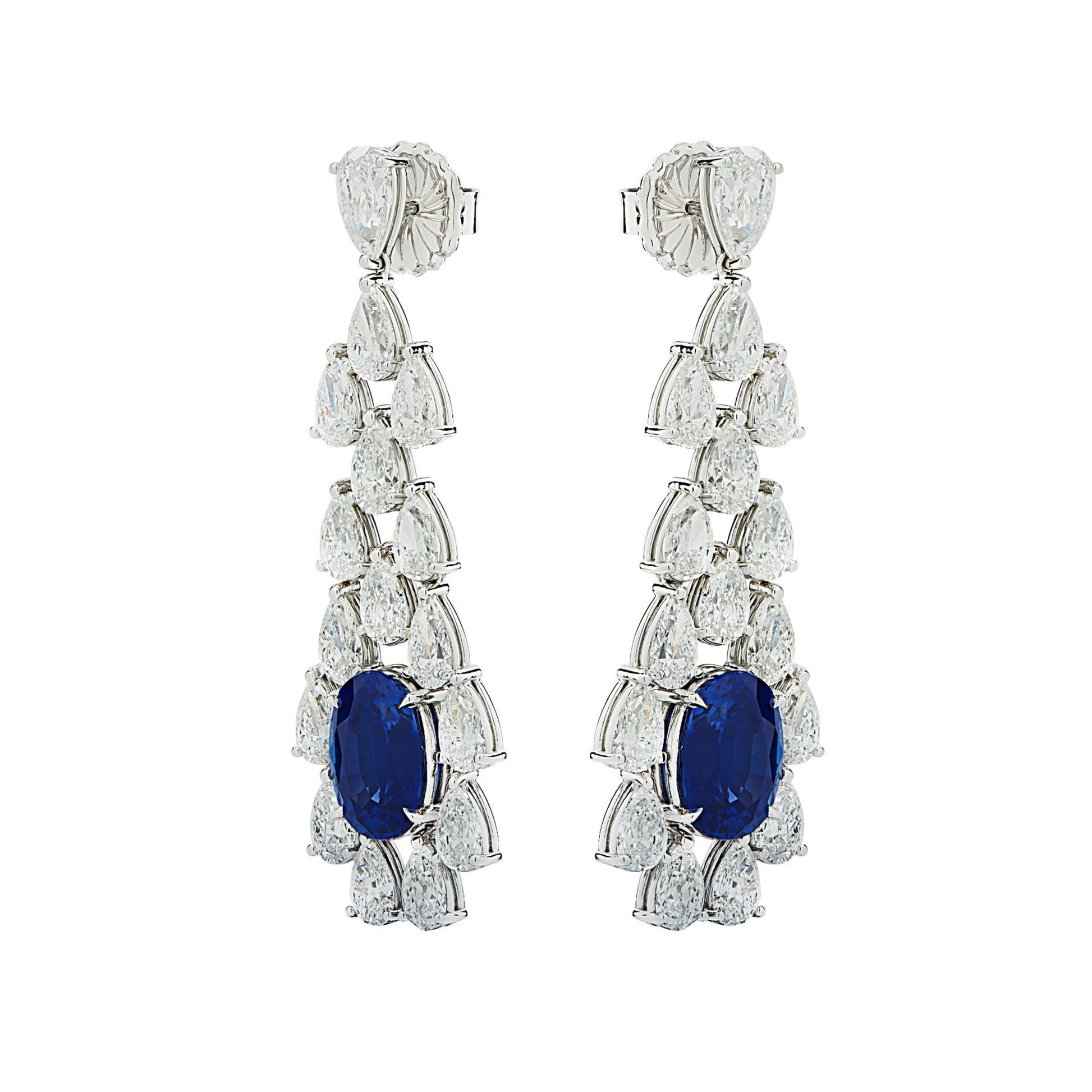 Contemporary 18KT White Gold Sapphire & Diamond Earrings front