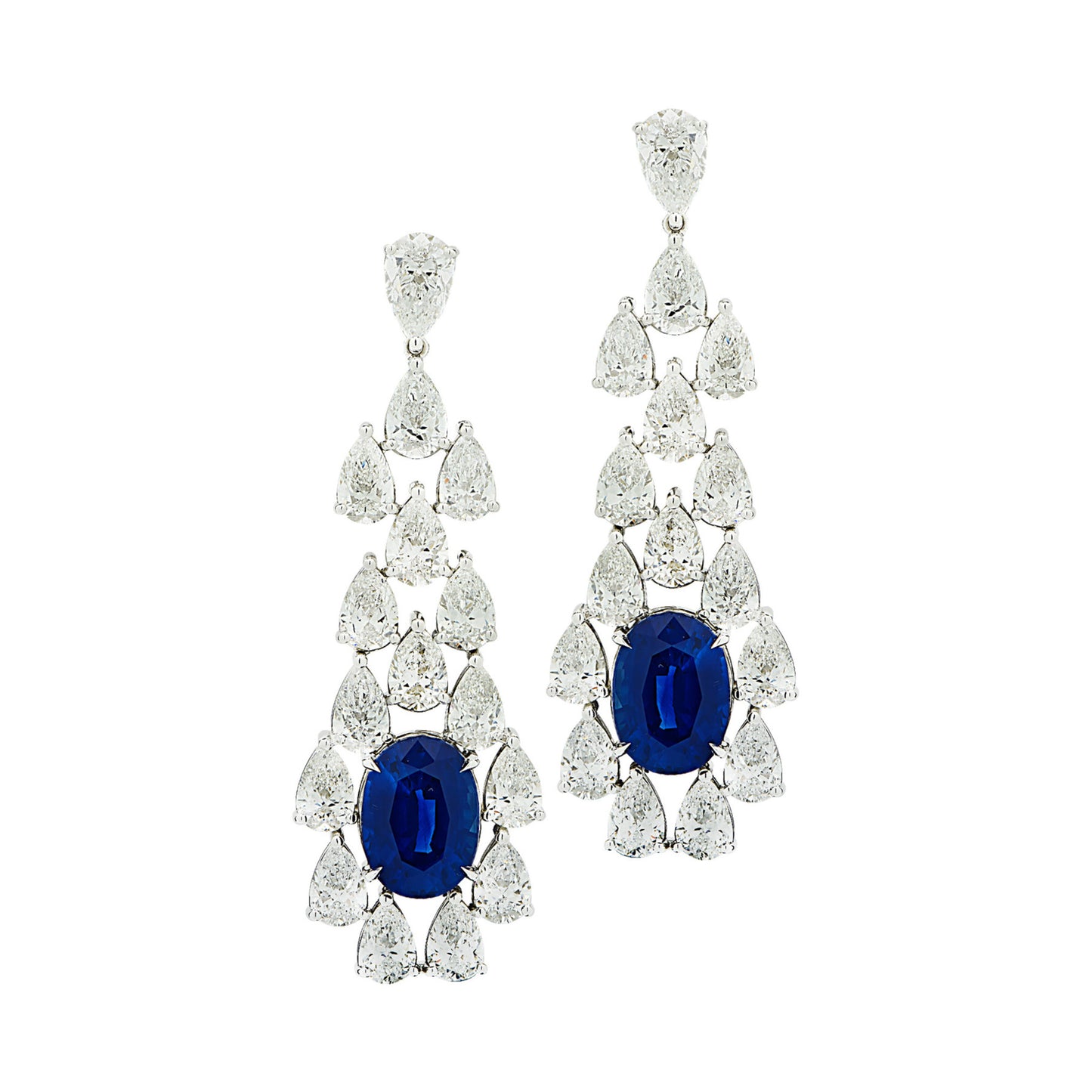 Contemporary 18KT White Gold Sapphire & Diamond Earrings front