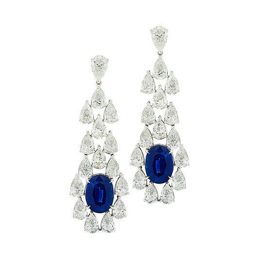 Contemporary 18KT White Gold Sapphire & Diamond Earrings front