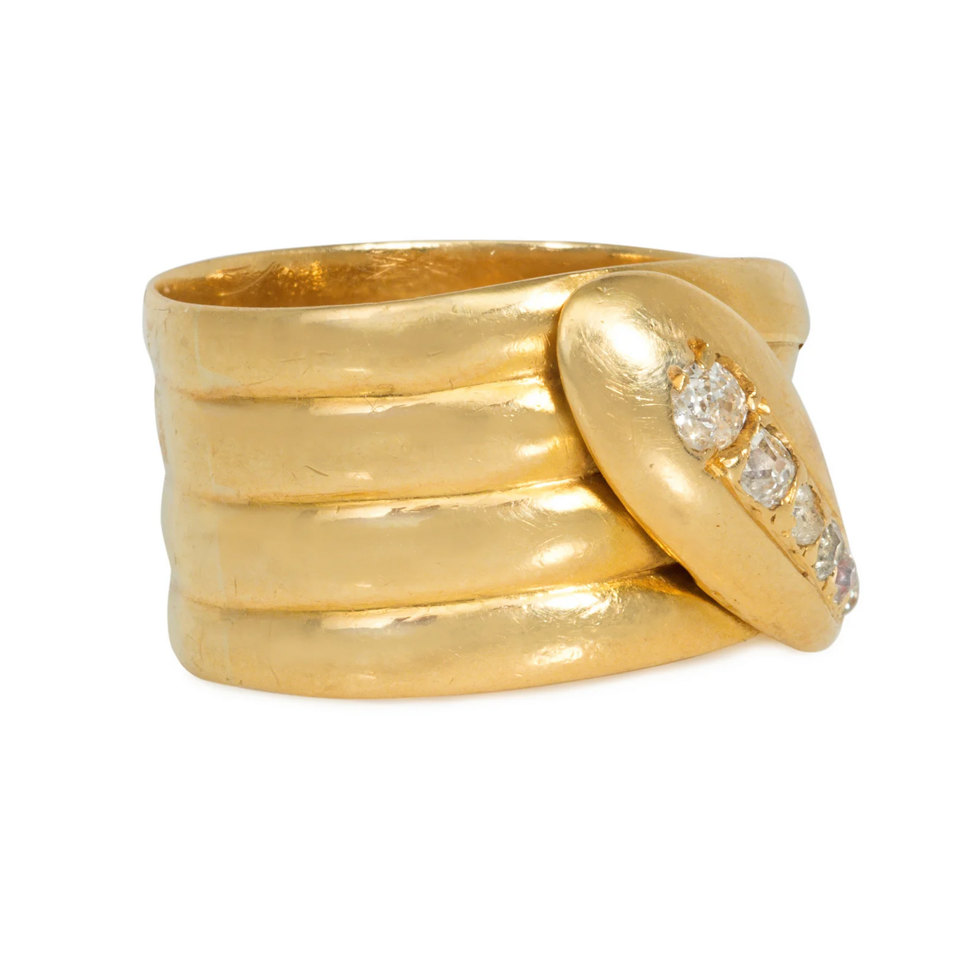 English Victorian 18KT Yellow Gold Diamond Snake Ring side