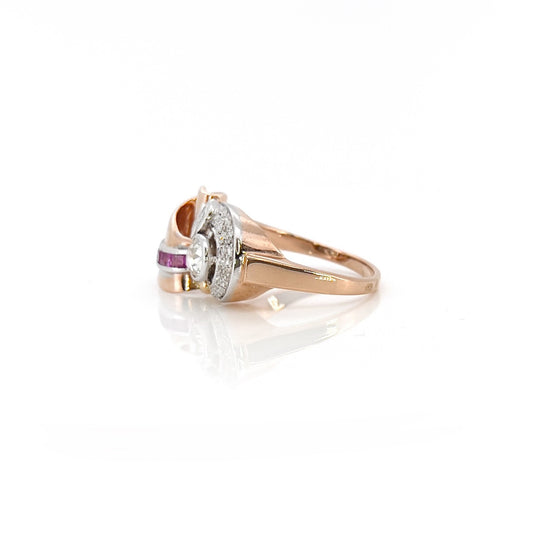 Retro 14KT Rose & Yellow Gold Diamond & Ruby Ring side