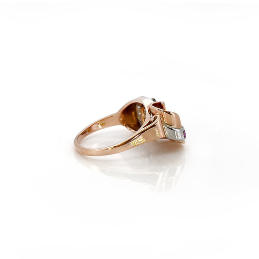 Retro 14KT Rose & Yellow Gold Diamond & Ruby Ring side