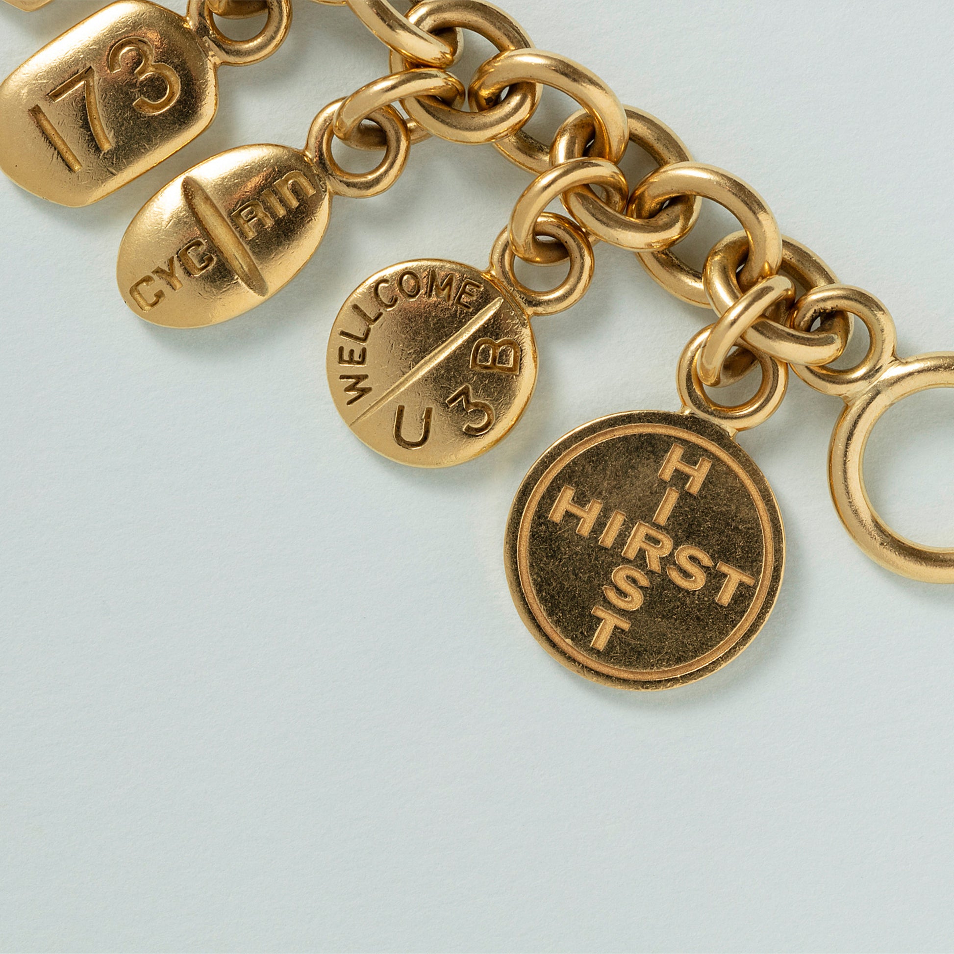 Damien Hirst English Post-1980s 18KT Yellow Gold Diamond Charm Bracelet close-up details
