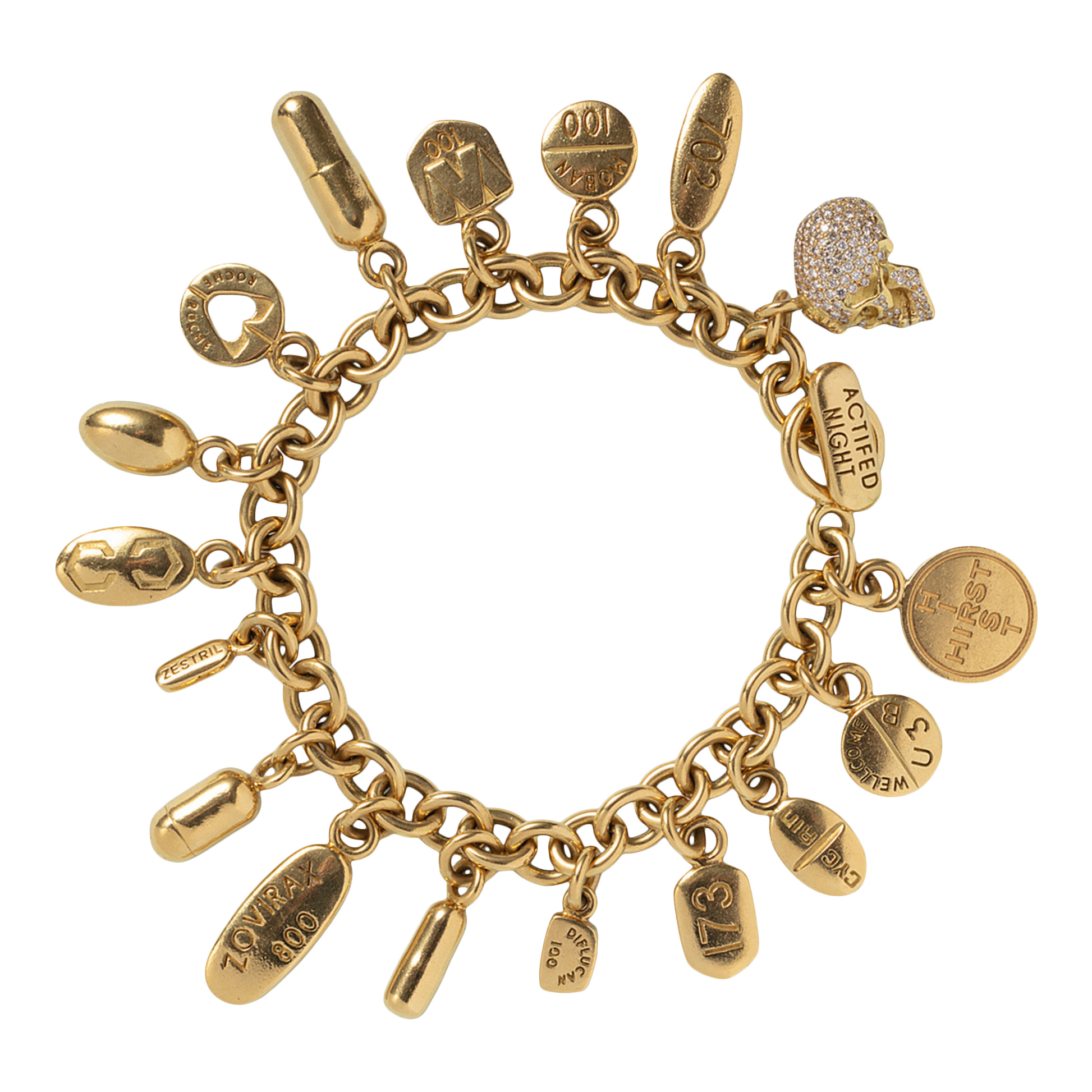 Damien Hirst English Post-1980s 18KT Yellow Gold Diamond Charm Bracelet front