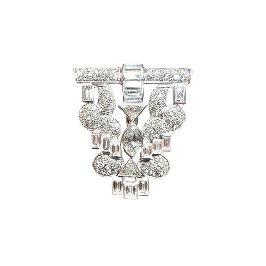 French Art Deco Platinum Diamond Brooch front