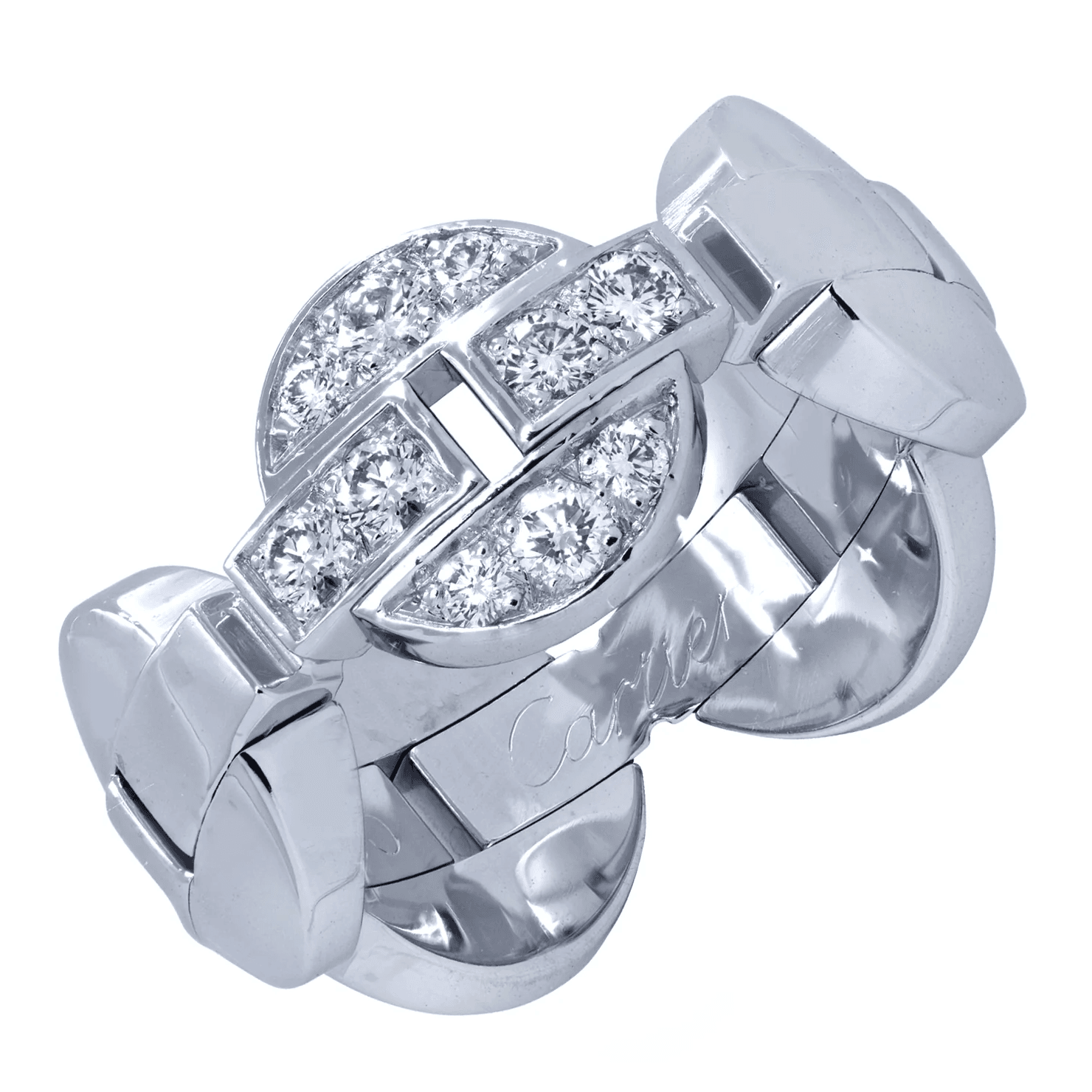 Cartier Post-1980s 18KT White Gold Diamond Himalia Ring front and signature