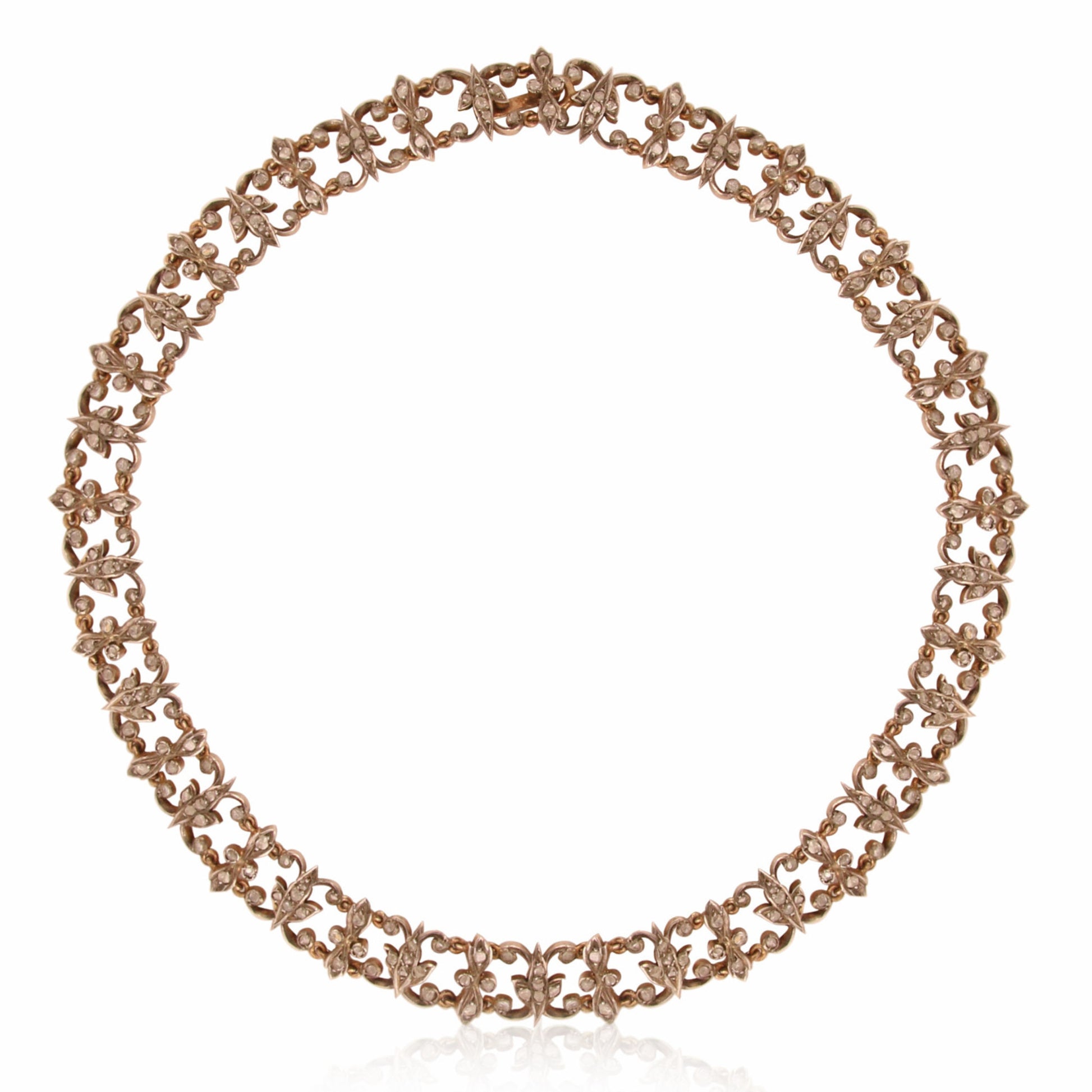 French Antique Silver & 18KT Yellow Gold Diamond Necklace front