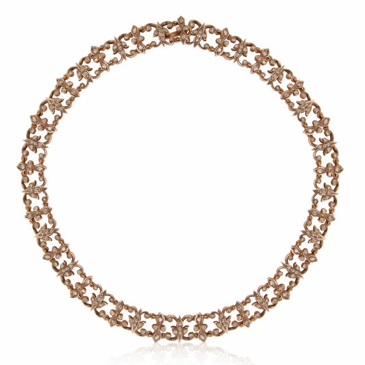 French Antique Silver & 18KT Yellow Gold Diamond Necklace front