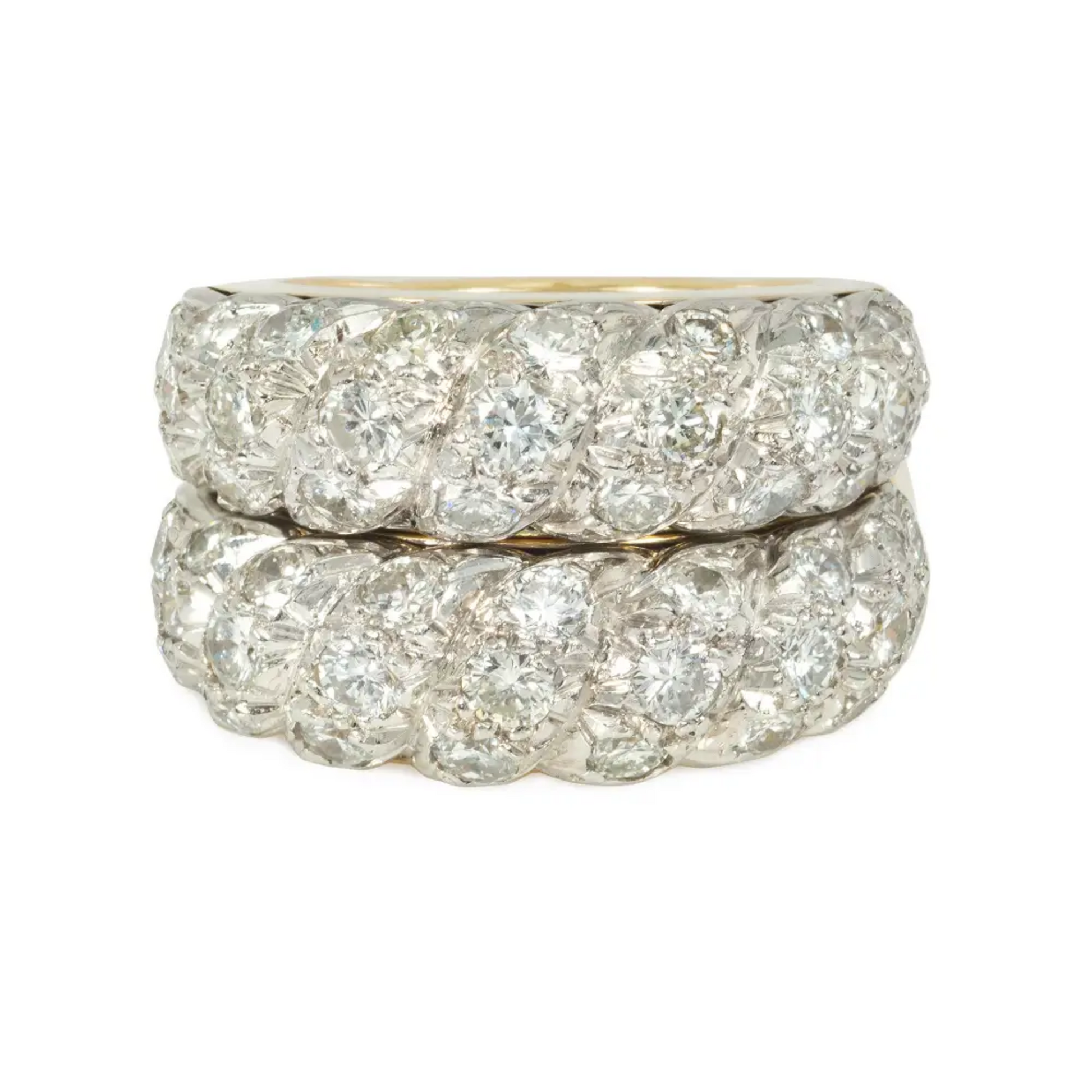Neiman Marcus French 1960s Platinum & 18KT Yellow Gold Diamond Rings front