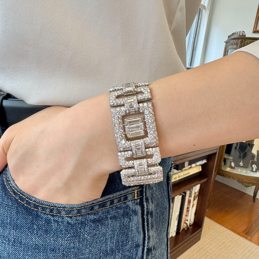 Art Deco Platinum Diamond Bracelet on wrist