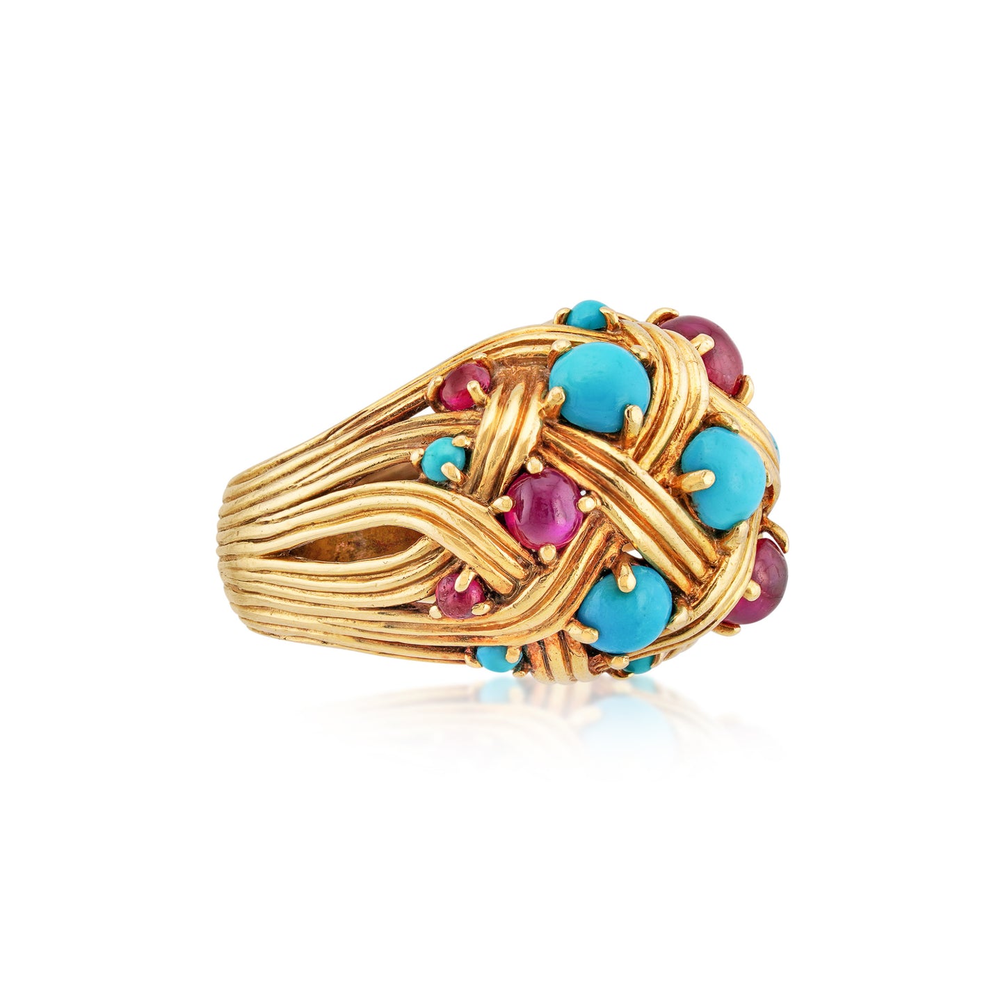 Jean Schlumberger 1960s 18KT Yellow Gold Turquoise & Ruby Ring side