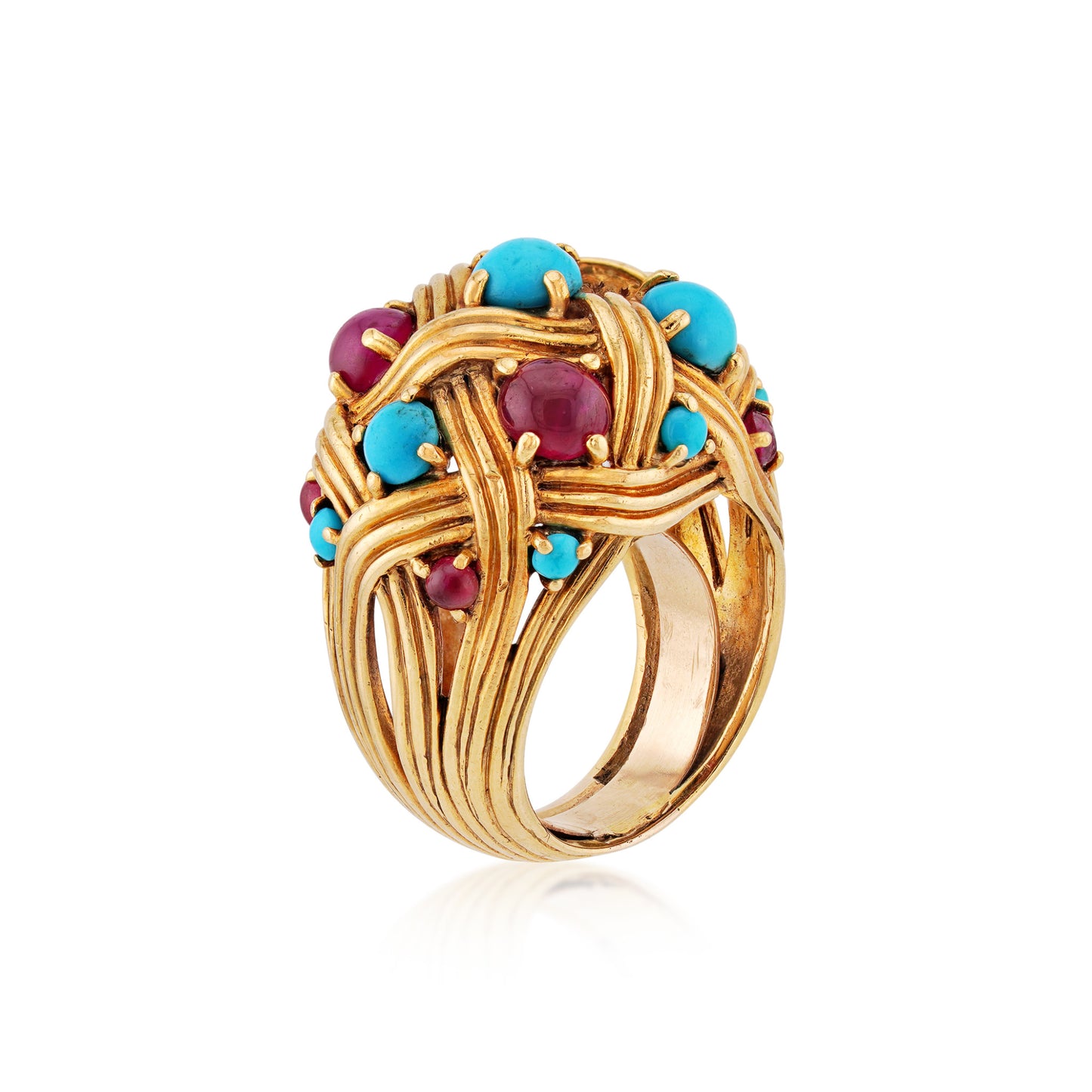 Jean Schlumberger 1960s 18KT Yellow Gold Turquoise & Ruby Ring side