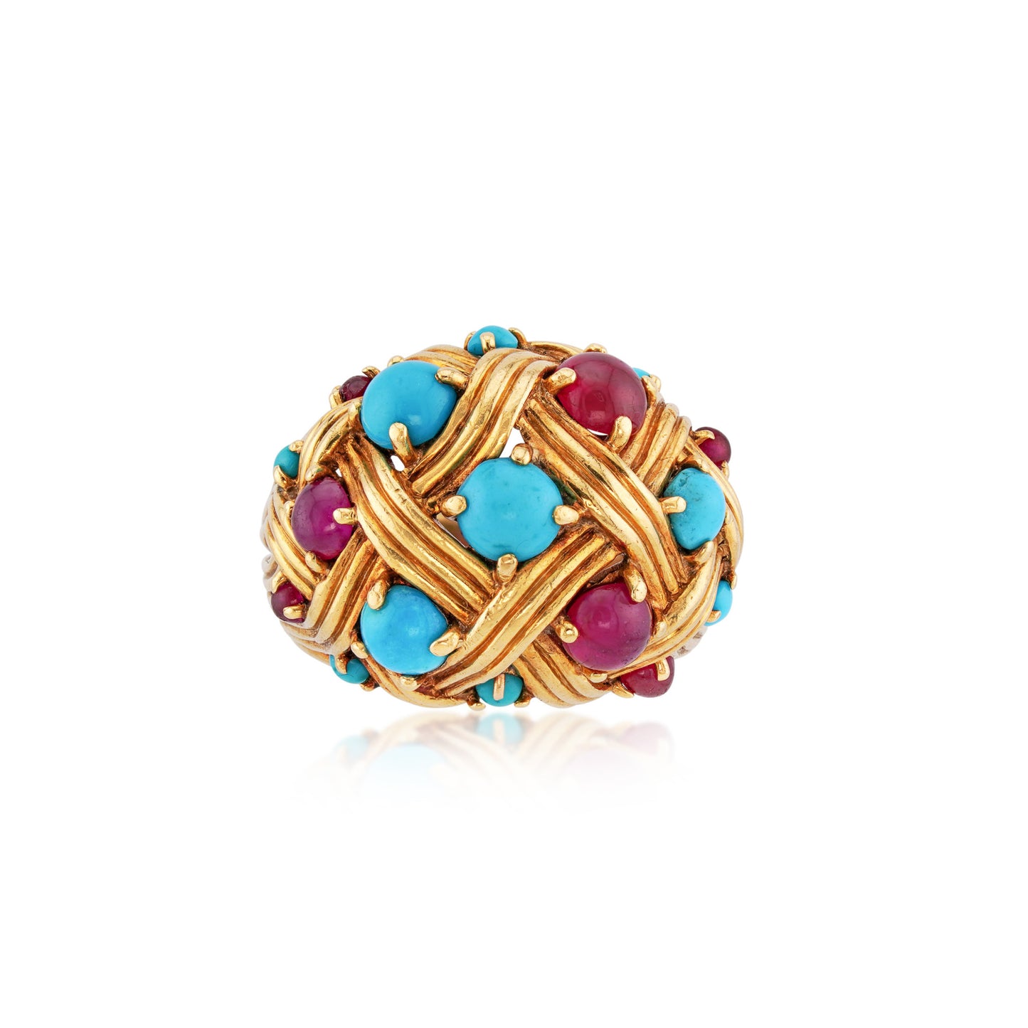 Jean Schlumberger 1960s 18KT Yellow Gold Turquoise & Ruby Ring front