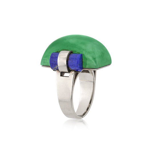 André Schwob French Platinum Jade & Lapis Lazuli Ring side